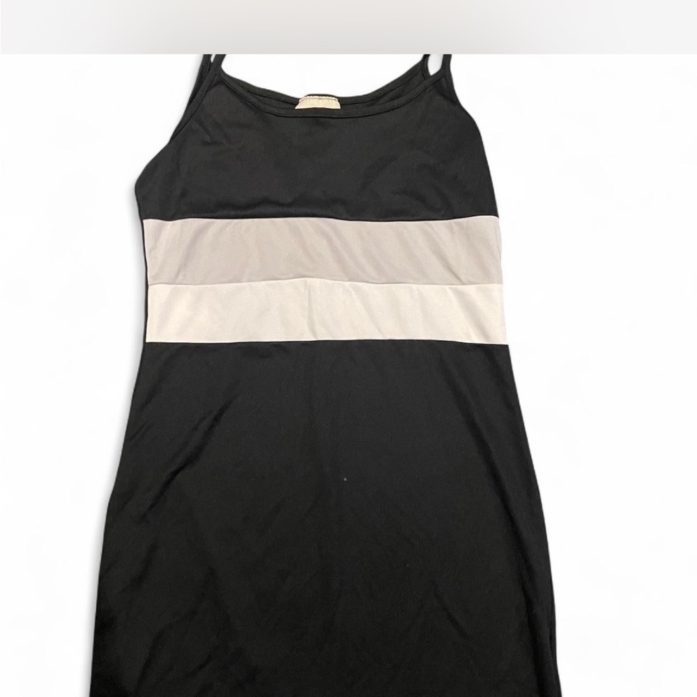 Vintage Black Dynamite with grey and white stripe mini dress in size M